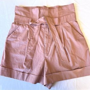 Zara High Waisted Pink Paper Bag Shorts Size Large